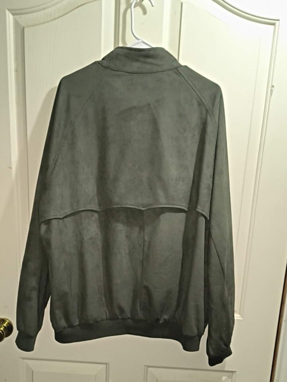 Men's Suede-Effect Bomber Jacket - Dark Green - Picture 2 of 3
